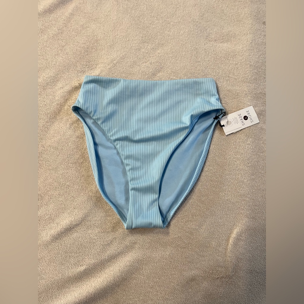 Shade & Shore Women’s Ribbed High Waist Bikini Bottoms Xs (0-2) Nwt Light Blue